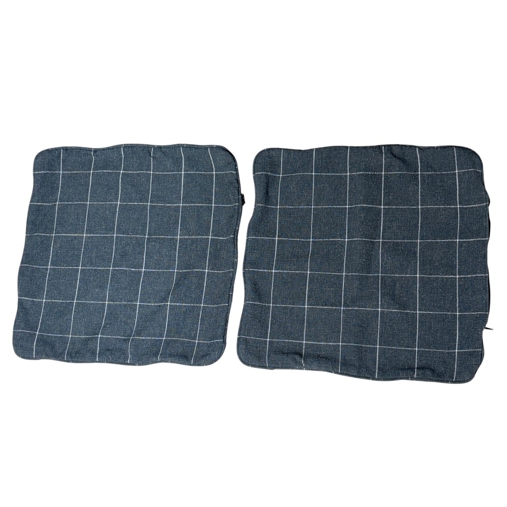 Set of 2 Charcoal Gray White Windowpane Plaid 20x20 Woven Throw Pillow Covers
